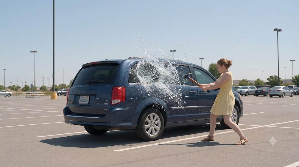 The blast of oven-hot air rushed out of the shattered minivan window, carrying the thick, suffocating smell of baking plastic and stale sweat. My hands were shaking, adrenaline pumping furiously through my veins as I pulled the side door wide open. The interior was a furnace, a death trap disguised as a family vehicle.