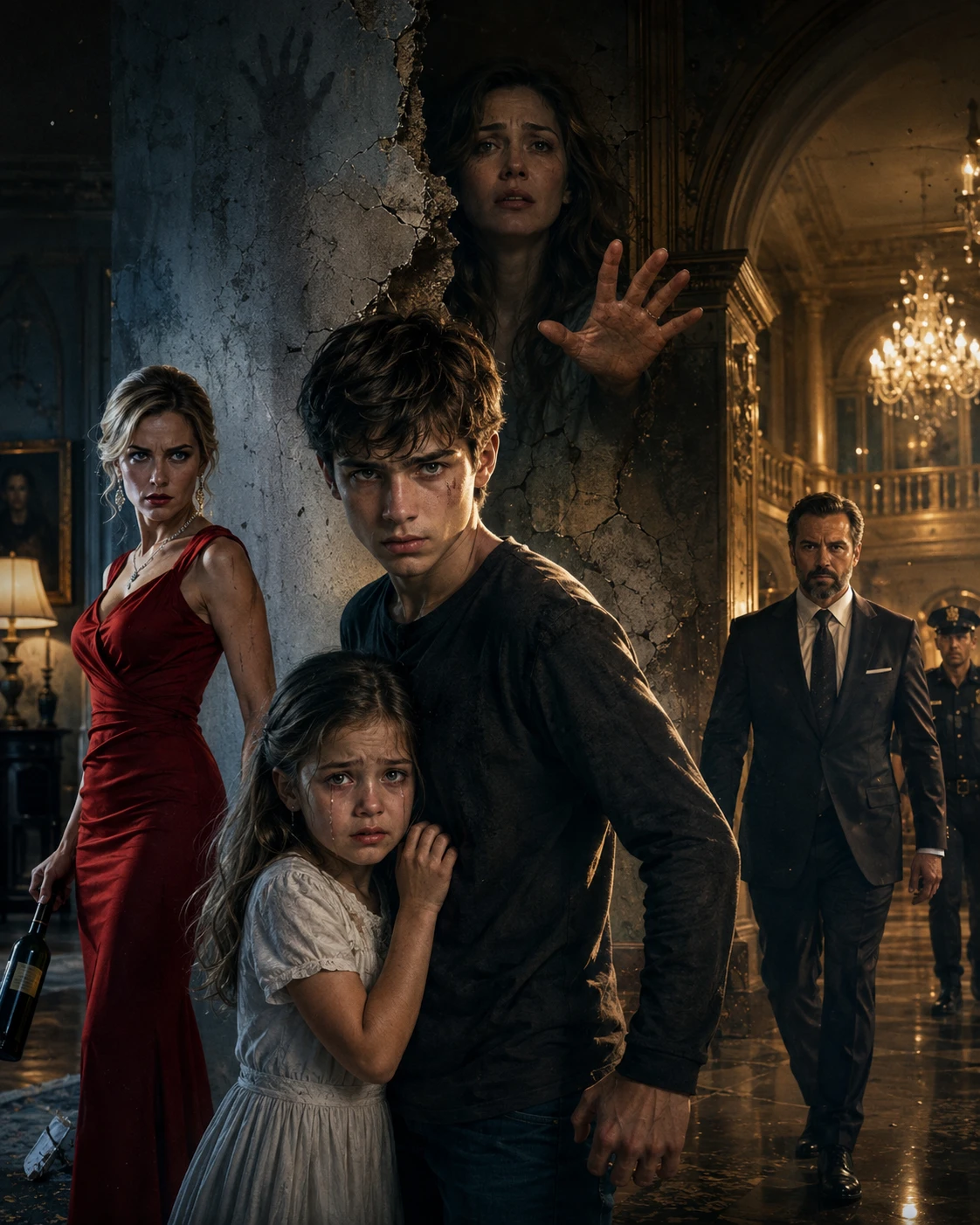 The heavy blow never landed. Instead of glass shattering against bone, a sharp click echoed down the dimly lit corridor as the grandfather clock at the end of the hall struck midnight. Vanessa froze, her manicured hand trembling just a fraction of an inch before she forced a chilling, serene smile back onto her face.