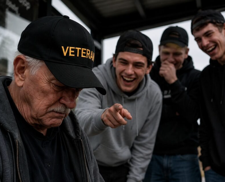 The laughter echoed off the wet asphalt, sharp and cruel. The ringleader of the trio, a tall kid in a neon-green hoodie and a backward cap, stepped so close to the old man that the toe of his pristine sneaker almost brushed against the scuffed metal of the mechanical joint.