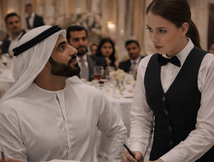 The air in the ultra-exclusive dining room of L’Étoile Royale froze instantly. The heavy, mahogany-paneled walls seemed to shrink, trapping the laughter of Sheikh Rashid Al-Maktoum’s entourage in a vacuum of sudden, suffocating tension.