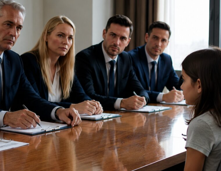 The girl—her name tag, poorly pinned to her gray T-shirt, finally catching the light to reveal the name Maya—did not flinch. She reached into her thin folder, pulled out a single sheet of paper covered in complex legal terminology, and slid it across the mahogany table.