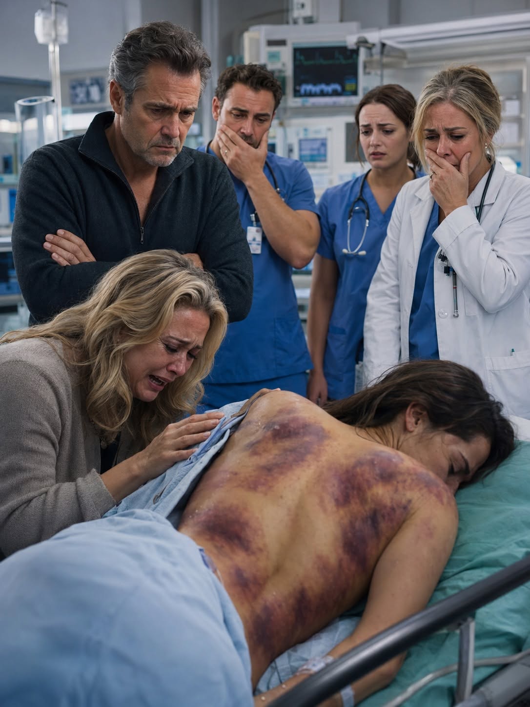 “V-fib! She’s going into ventricular fibrillation!” Dr. Patel shouted, his hands instantly locking over Sophie’s chest, initiating brutal, rhythmic chest compressions. “Charge the defibrillator to one hundred fifty joules! Clear!”