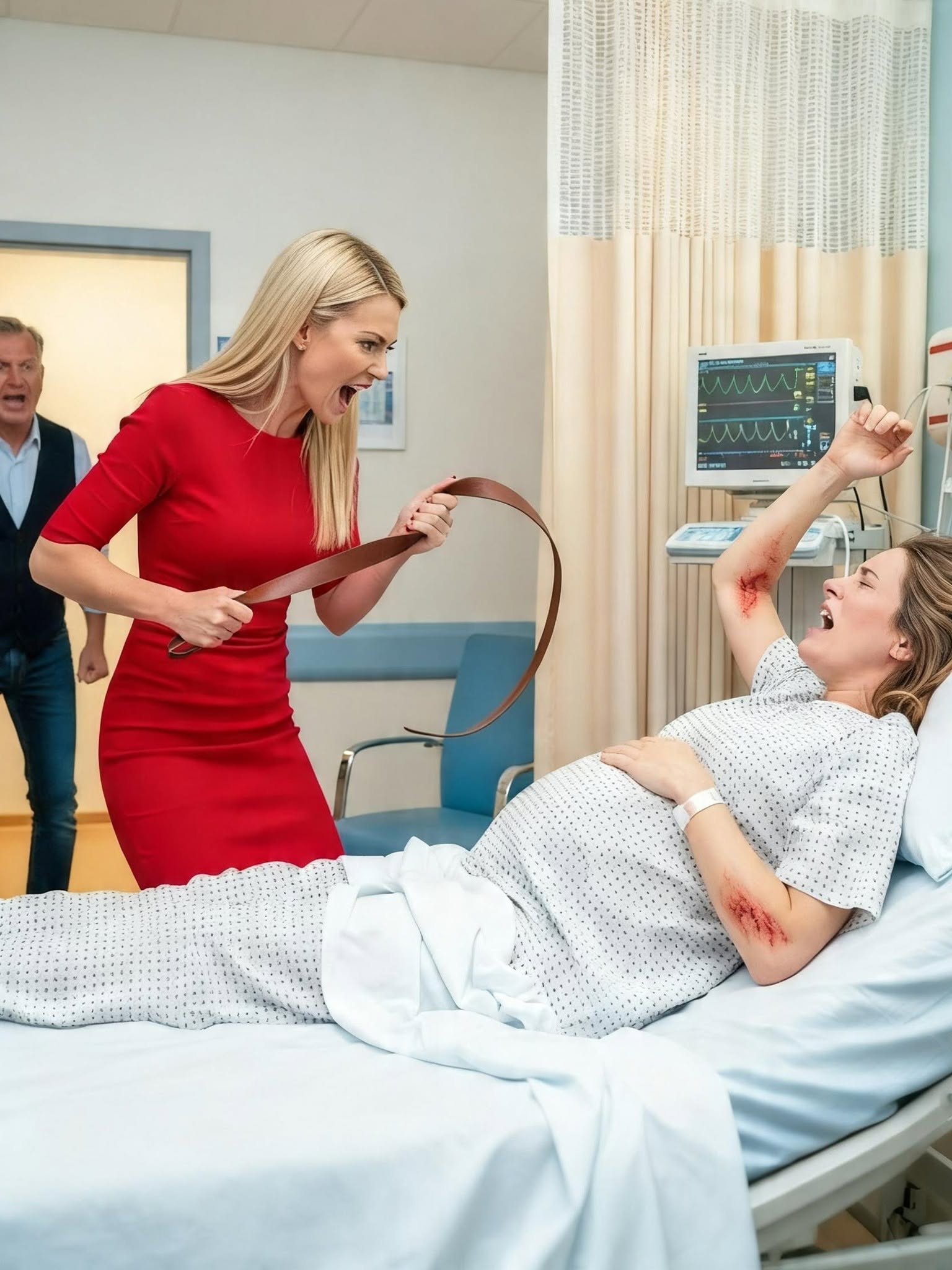 Daniel stepped toward the bed, his polished leather shoes squeaking against the pristine hospital linoleum. He reached for the tray table, his fingers brushing the edge of the papers. His voice was low, coated in a practiced, corporate calm that made my stomach churn worse than the spiked blood pressure.