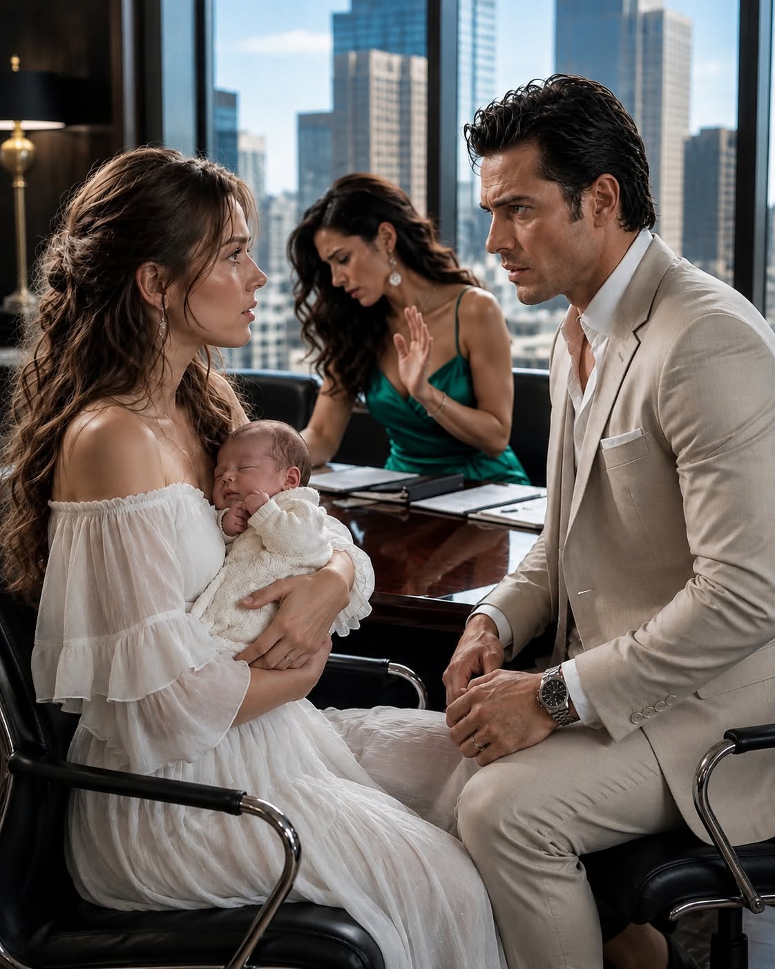 Vanessa’s hand trembled so violently that her diamond bracelet clattered against the marble table. She reached out, her long, manicured finger pointing directly at the base of Noah’s tiny right ear. Beneath a soft tuft of dark hair sat a unique, crescent-shaped birthmark—a tiny crimson mark that defied every lie Grant Ashford had built his life upon.