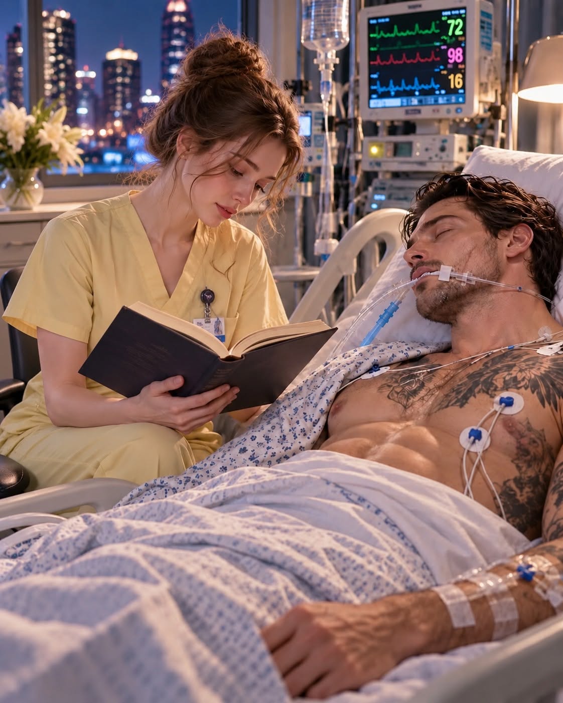For eighty-nine days, Dominic Vale had been a ghost tangled in medical wiring. Now, his hand—heavy, calloused, and radiating dangerous heat—was locked around my wrist with a terrifying, vice-like strength. The monitors were no longer beeping in their predictable, soothing cadence; they were screaming a frantic, high-pitched symphony of chaos.