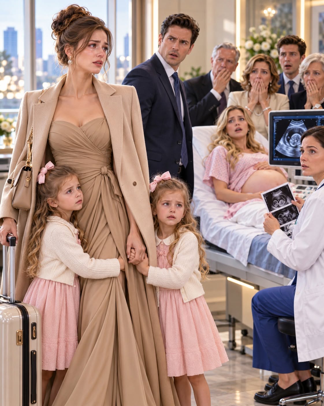 The air inside Room 304 of St. Jude Medical Center was thick with the suffocating scent of cheap perfume, expensive cologne, and unearned triumph. All seven members of the Hale family—Preston’s mother Evelyn, his father Richard, his sister Chloe, and two eager aunts—had packed into the narrow ultrasound suite.