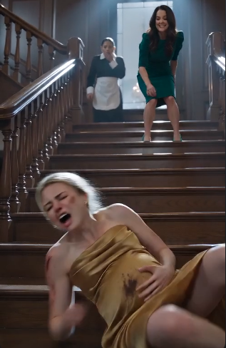 "A scream echoed through the mansion. A young pregnant woman tumbled down the grand wooden staircase.