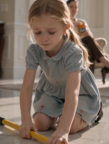 My Maid Forced My Daughter to Scrub the Mansion Floor—Then She Realized I Was Watching Everything