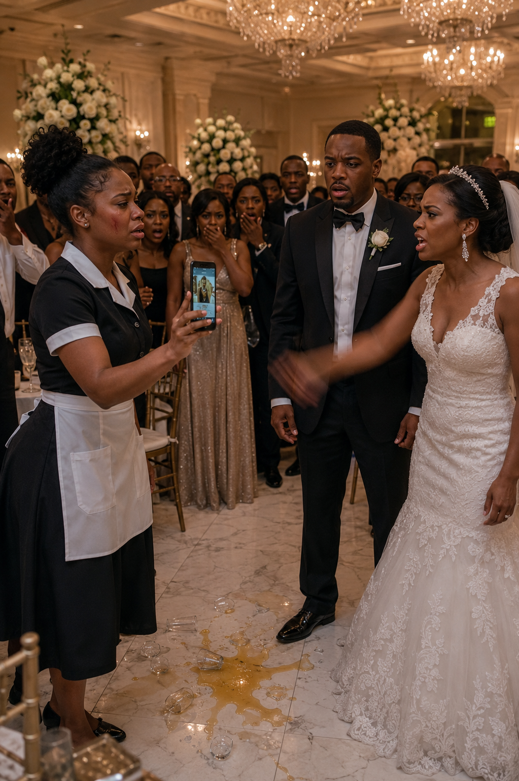 THE WEDDING RECEPTION LOOKED PERFECT RIGHT UP UNTIL THE MOMENT A MAID KNOCKED THE GROOM’S DRINK OUT OF HIS HAND.  And seconds later, a video playing on a phone screen left two hundred guests staring at the couple in complete silence.