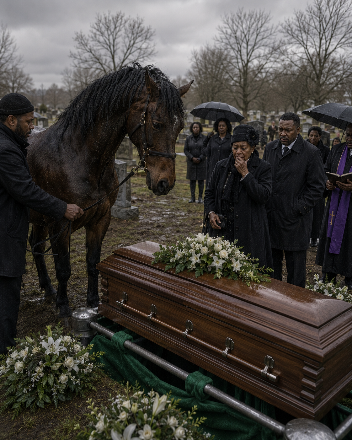 DURING A SMALL-TOWN FARMER’S FUN:ERAL, HIS HORSE SUDDENLY BROKE FREE AND RUSHED STRAIGHT TOWARD THE COF:FIN — AND MOMENTS LATER, THE ENTIRE CEME:TERY FELL SILENT.