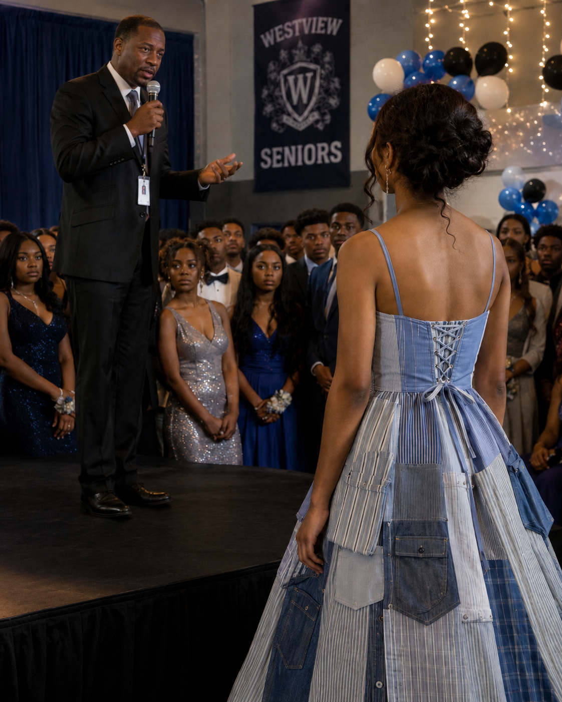 SOME STUDENTS STARTED LAUGHING THE MOMENT THEY SAW MY PROM DRESS.  Then the principal stopped the music and revealed why the dress mattered more than anyone realized.