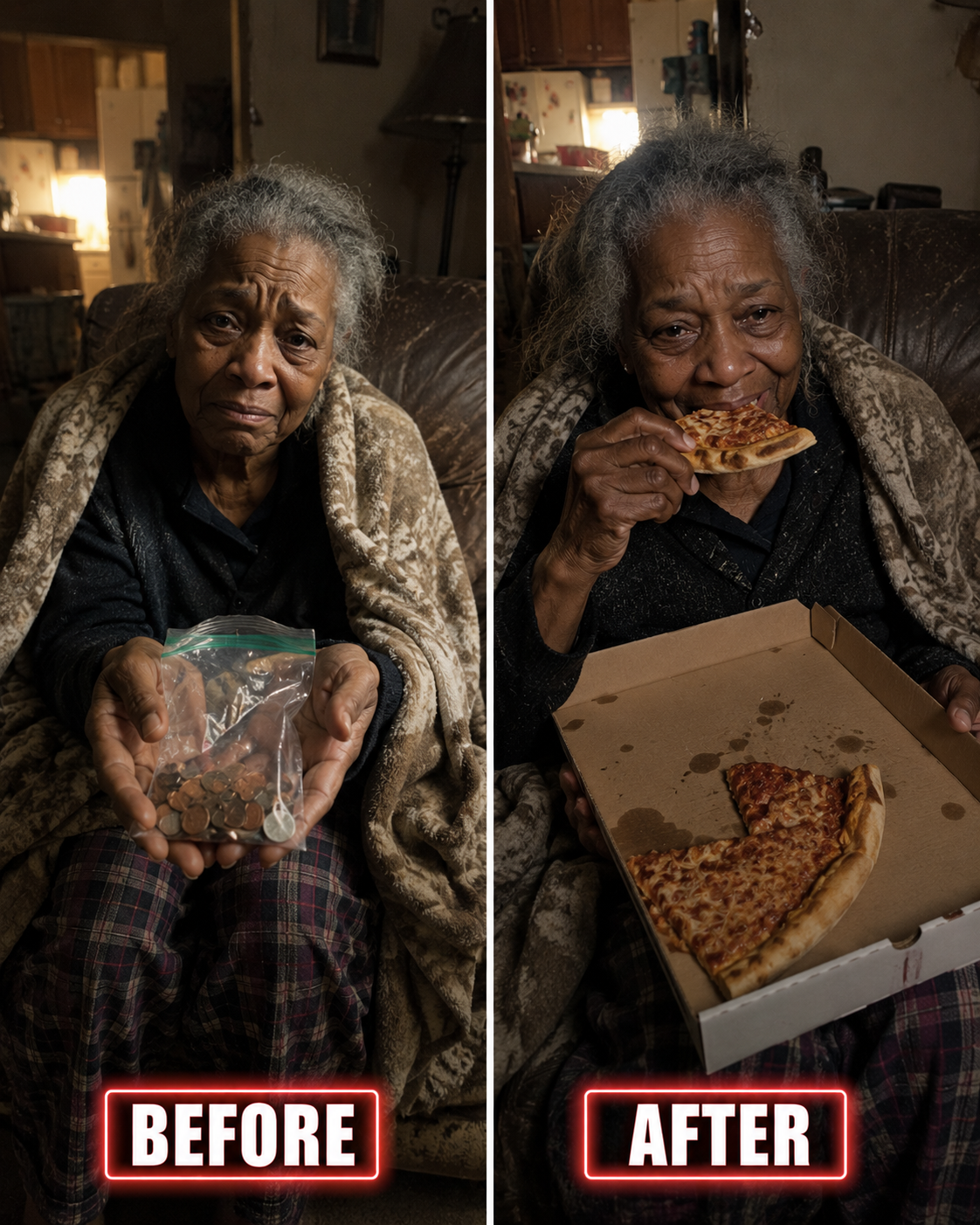 AN ELDERLY WOMAN TRIED TO PAY FOR HER $15 PIZZA WITH A PLASTIC BAG OF COINS — SO I MADE A CHOICE THAT CHANGED BOTH OUR LIVES.