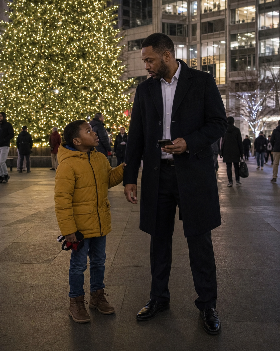 RICH MAN MEETS AN 8-YEAR-OLD BOY IN THE TOWN SQUARE ON CHRISTMAS EVE—“CAN YOU HELP ME FIND MY FAMILY? I GOT SEPARATED FROM THEM A FEW DAYS AGO,” THE BOY SAYS