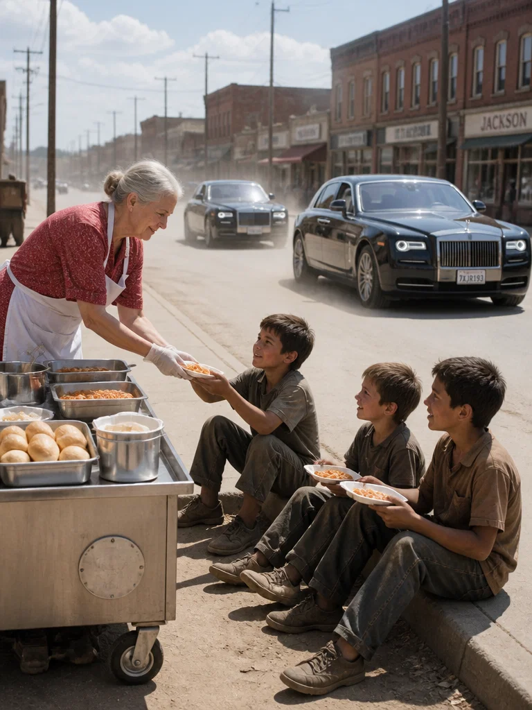 “Eat Up First… As Long as You’re Here, You’re Safe,” She Told Three Hungry Children Everyone Else Ignored — But Years Later, Three Black SUVs Pulled Up and Changed Her Life Forever