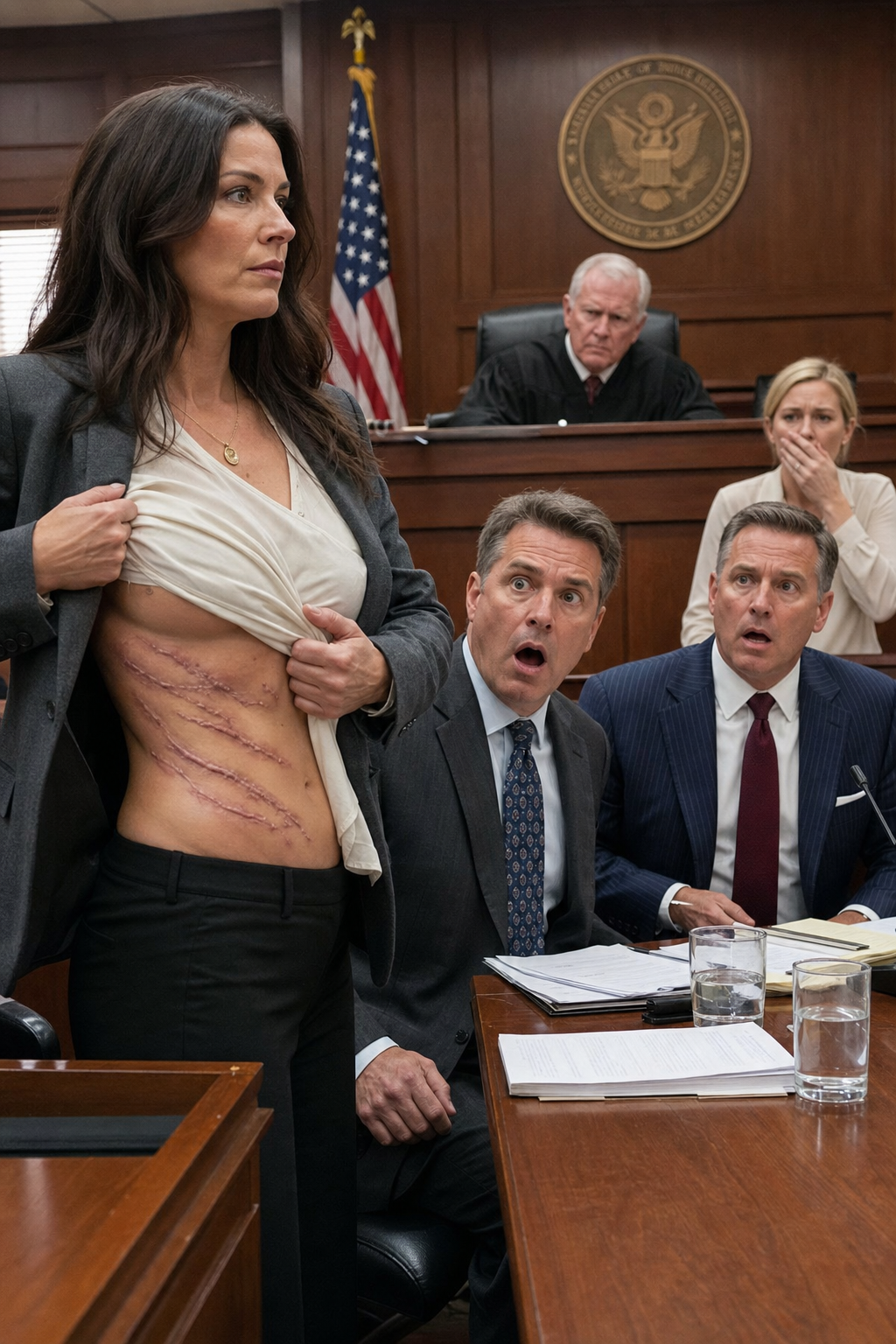 In the middle of our divorce hearing, my husband mocked my 20 years working at his restaurant and said, “You were just a pack mule.” I didn’t scream, I just stood up, opened my jacket, and showed him the scars he thought were buried forever.