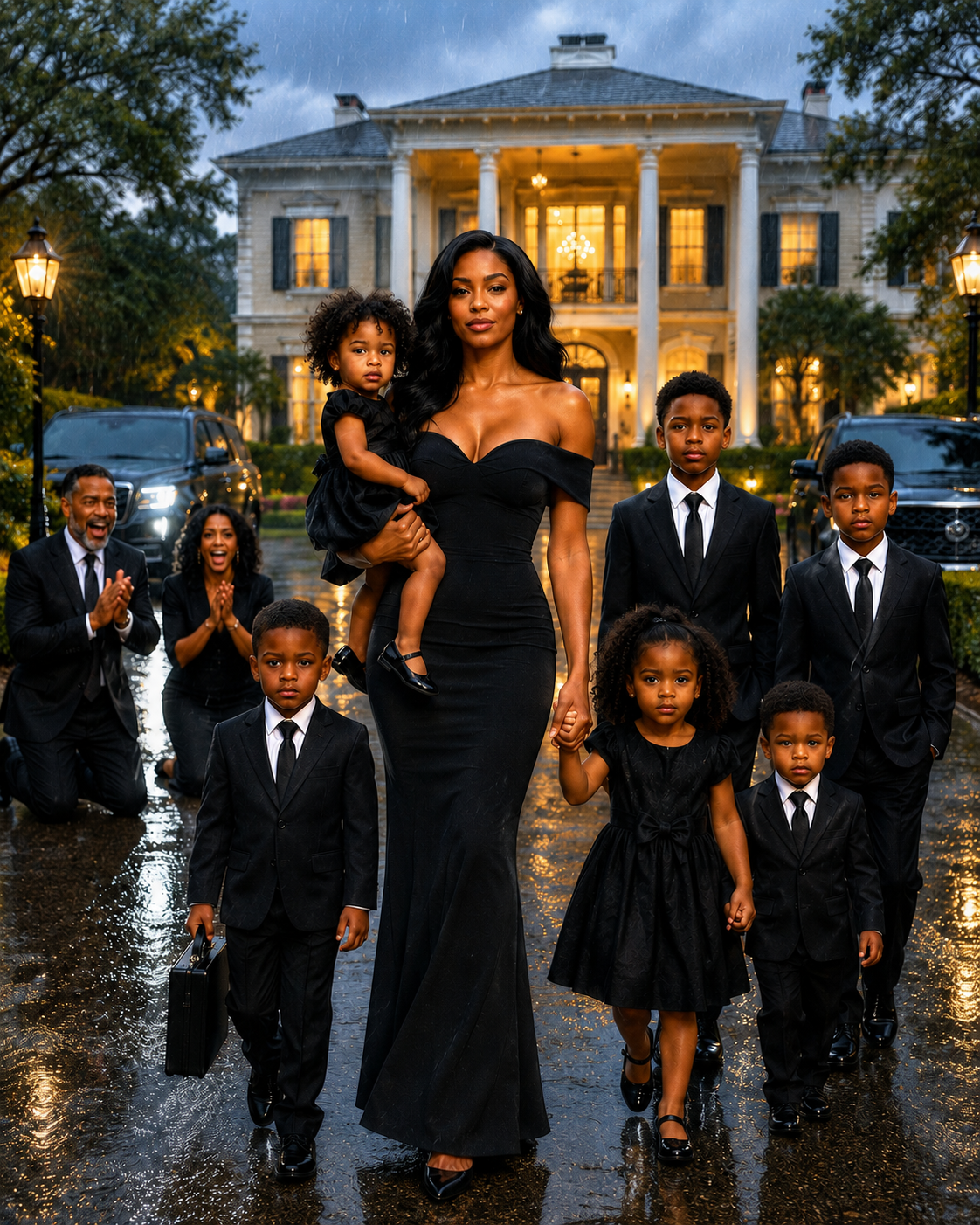 My father-in-law threw me and my six children out into the pouring rain, shouting, “Only real bl00d belongs in this house.” But the moment I mentioned the name on the deed, his expression changed and every person watching suddenly stopped laughing.