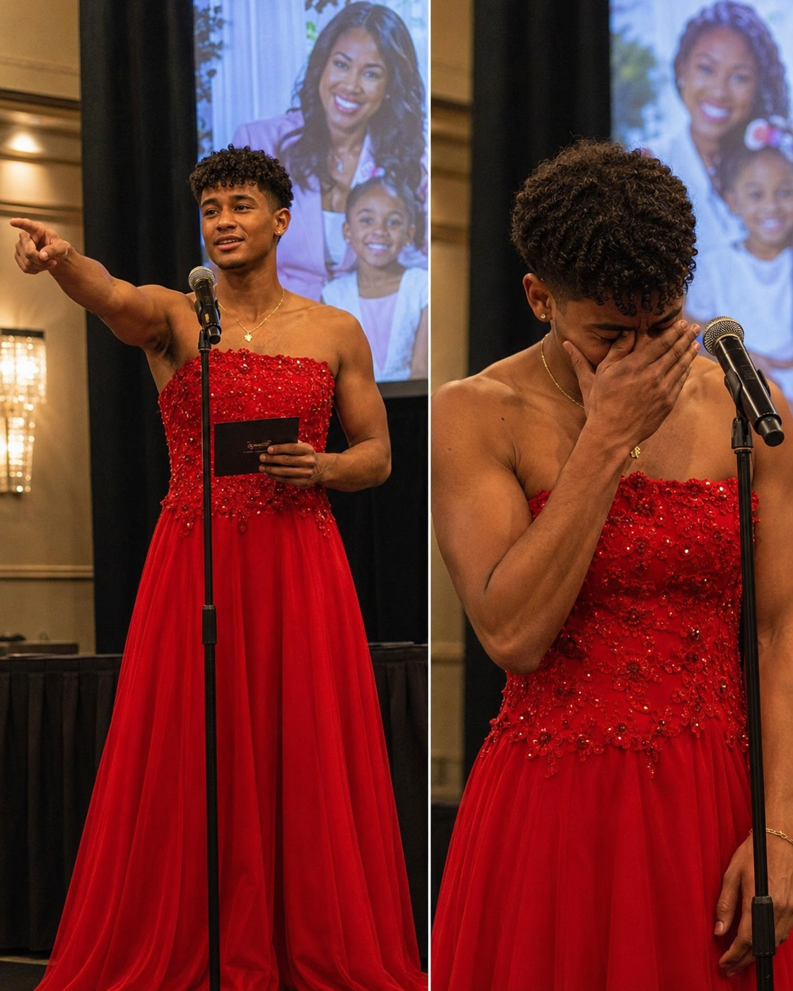 My Son Walked Across the Graduation Stage in a Bright Red Dress While the Auditorium Giggled – He Did It for Me