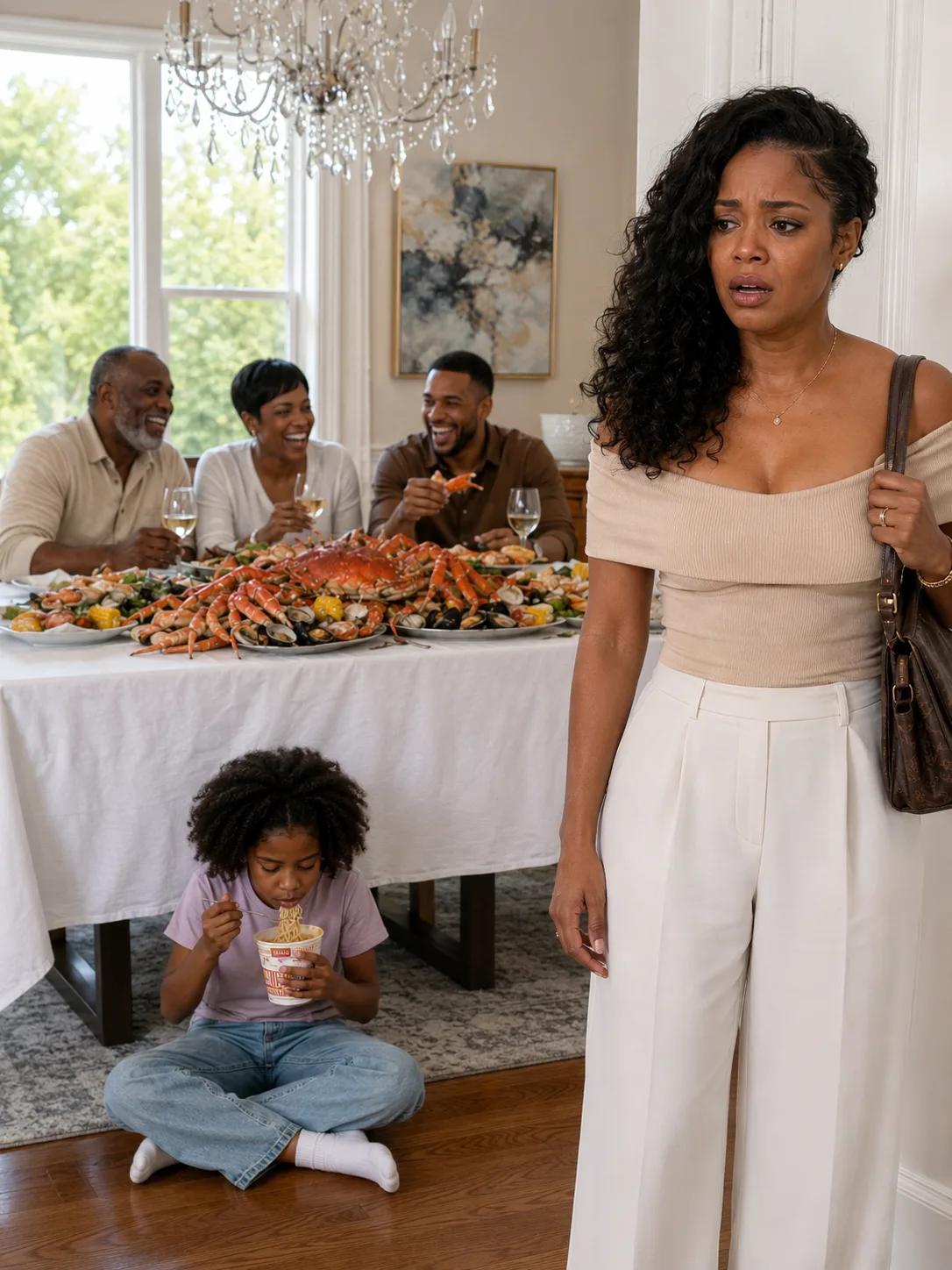 I Came Home to a Lavish Dinner, but My 11-Year-Old Daughter Sat Alone Eating Noodles—“Grandma Said We Don’t Deserve the Same as Them.” I Checked the Receipt, Blocked the Card, and Left With Her. An Hour Later, More Than 100 Calls Exposed That the Dinner Was Only the Beginning…