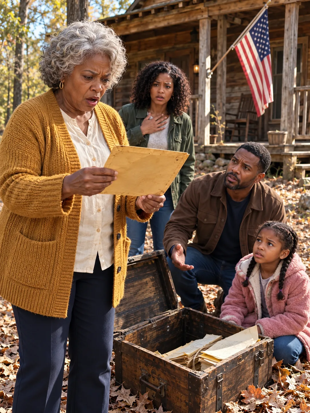 After my husband d*ed, my son and his wife left me nothing but a rotting cabin—so I gave it to a freezing family, and weeks later they found a trapdoor beneath it.