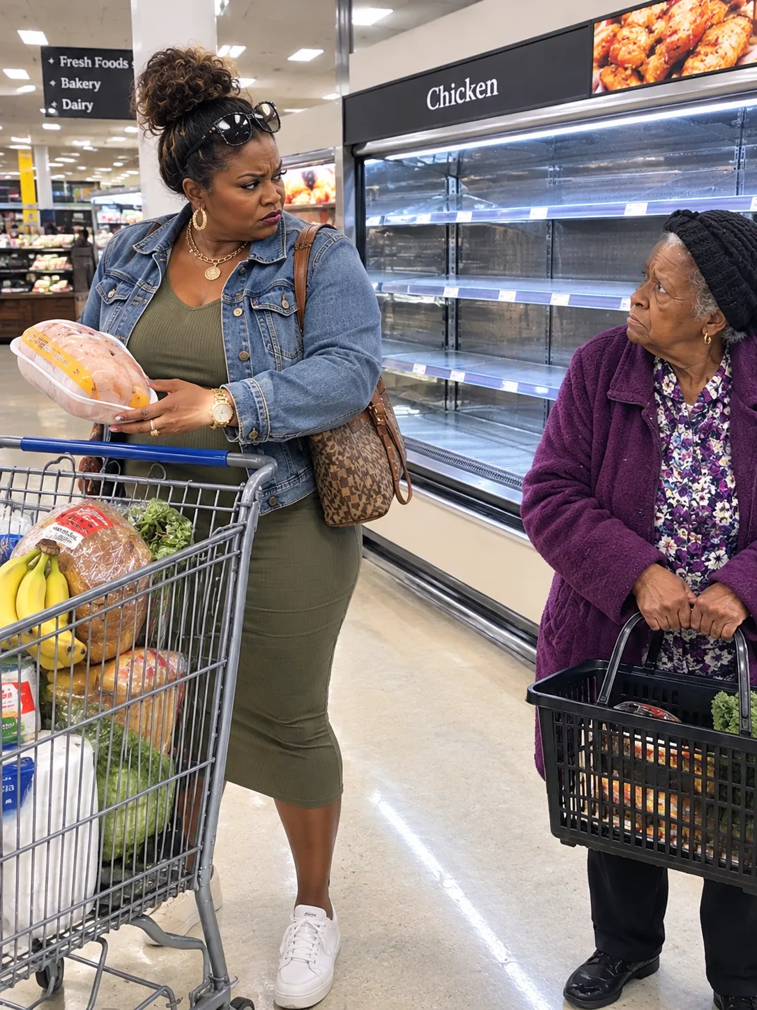 A RICH WOMAN SWEPT EVERY $9.99 TURKEY INTO HER CART