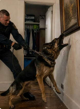 During the house search, the dog started barking loudly at a painting