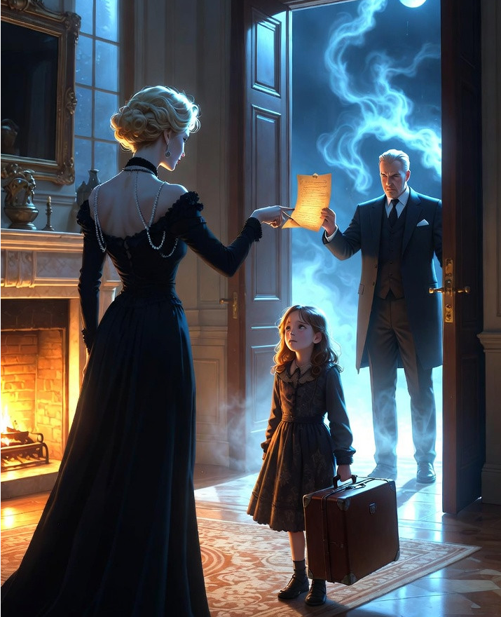 The woman slammed her hand onto the table, her voice piercing the quiet room as she ordered the little girl to pack her meager belongings and get out of the house immediately. With a cold, triumphant sneer, she barked that the girl's father had finally died, leaving absolutely every piece of his property and wealth entirely to her. Tears welled up in the child's eyes as she faced a bleak, uncertain future, completely heartbroken