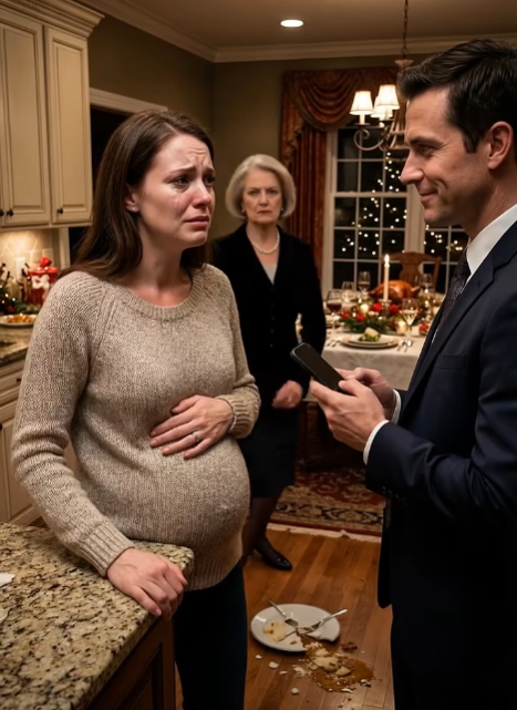 I was seven months pregnant when my mother-in-law shoved me for trying to sit down after cooking Christmas dinner alone. Blood ran down my legs. I reached for my phone, but my husband ripped it away and sneered, “I’m a lawyer. You won’t win.” I looked him dead in the eye and whispered, “Then call my father.” He laughed as he dialed—having no idea that one phone call was about to destroy everything they thought they controlled.