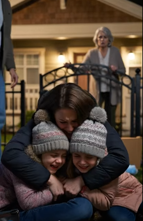 I can still hear dirt thudding onto my husband’s coffin… yet the moment I stepped home, my mother-in-law blocked the doorway, her voice like ice: “You don’t belong here anymore.” My father-in-law hurled my suitcase outside—our things exploding across the yard. My girls clung to me, trembling: “Mom… I’m scared.” I tried to speak, and smack!—a slap, then a kick that sent me crashing down. The gate slammed shut. But in seven days… they’ll pay. And the first knock won’t be mine.