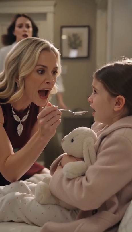 The Terrifying Words Echoed Off The Walls As The Blonde Woman Forced The Spoon Toward The Crying Child Demanding Obedience