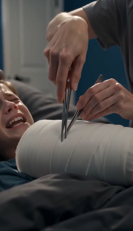 She wasn't protecting his broken arm; she was protecting the dark secret hidden inside the cast.