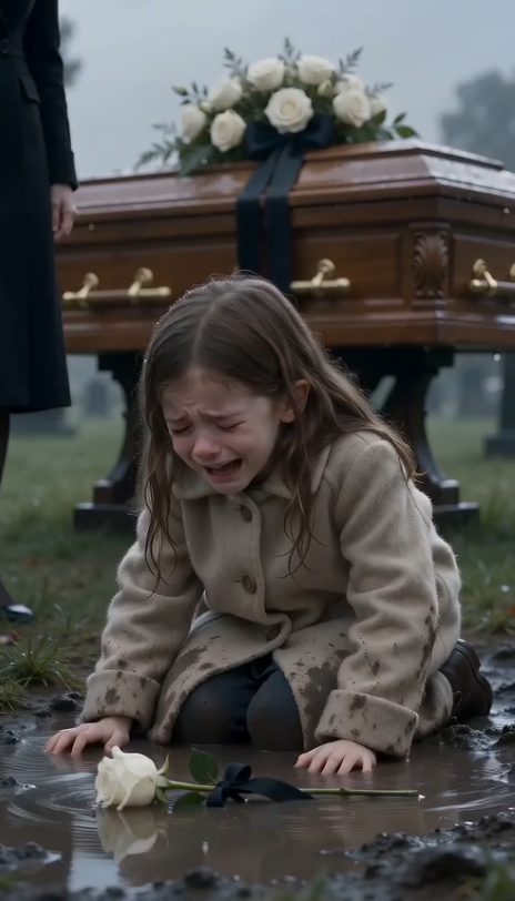Part 2: The Cold Rain Poured Relentlessly Over The Somber Graveyard As The Grieving Child Sobbed In The Muddy Puddle Near Her Floating White Rose