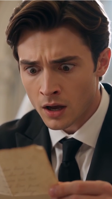 The groom's face turned completely pale as he looked at the letter, while the bride watched in sudden terror.