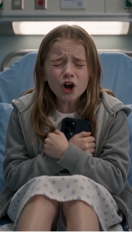 The young girl, clutching a broken smartphone, screams, "Don't let