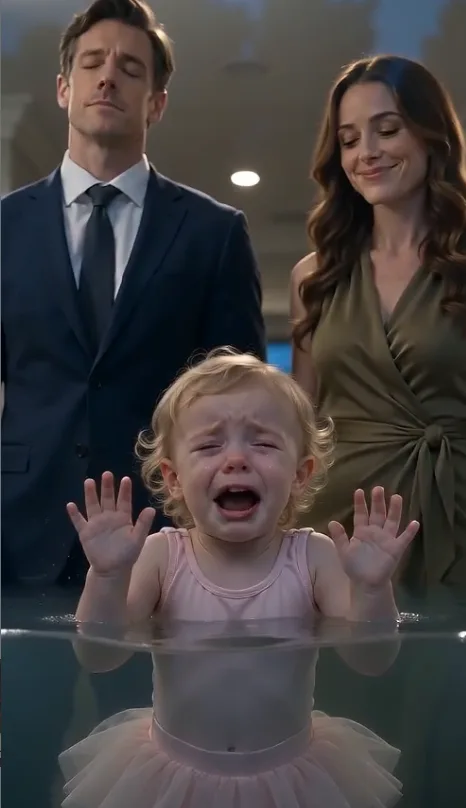 A terrified toddler trapped behind glass cries for help while her parents just stand and smile