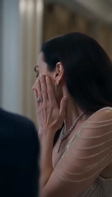 Maisie accidentally bumps an expensive blue-and-white antique vase beside the wedding table. It crashes onto the marble and shatters.