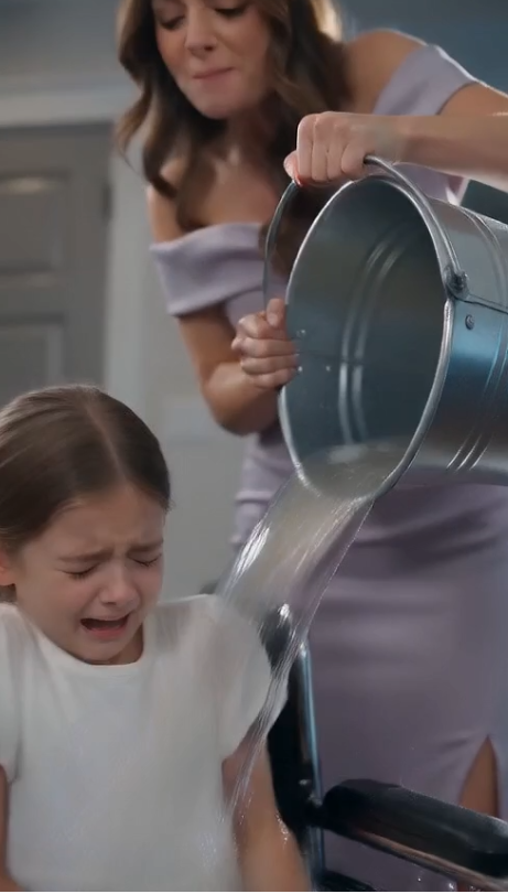 The Fiancée pours an entire pitcher of ice water over four-year-old Ilaria, leaving her soaked and violently trembling in her wheelchair.