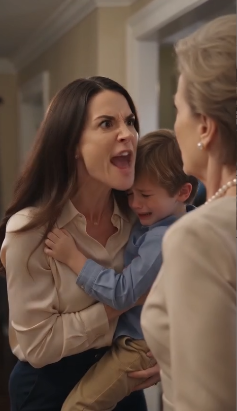 My mother-in-law shoved my seven-year-old son off his chair for staining her tablecloth. When I slapped her back, my silent father-in-law stood up and made an announcement that terrified the entire family.