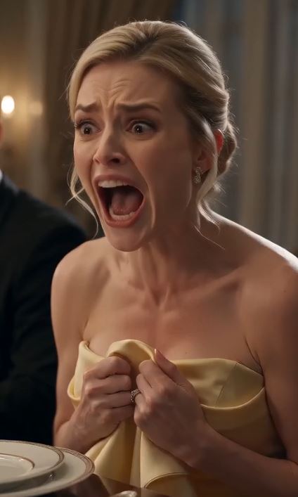 Full Story : A fake foam bump slipped from her yellow dress, exposing a multi-million dollar extortion plot in front of elite guests.