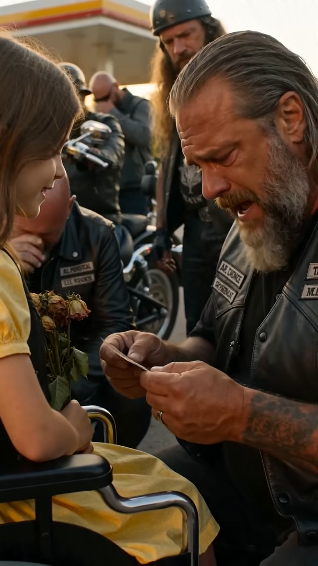 “The Biker Everyone Feared… Broke Down for a Little Girl With Flowers”