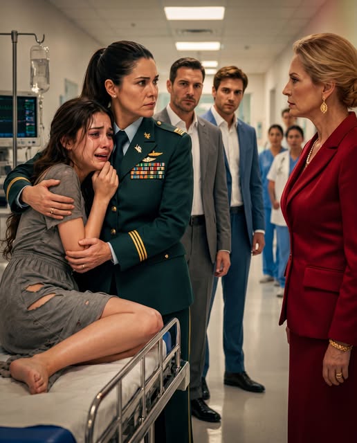 "I walked into that hospital room as a U.S. Army Colonel, but the second I saw my daughter bruised and trembling in her torn dress, every medal on my chest meant nothing compared to the rage building inside me. They thought my military title was just a uniform and my quiet calm meant fear—until they realized they’d just threatened the wrong mother, one who’d spent decades protecting her country and would burn their entire legacy to the ground to protect her child. When my daughter whispered that they’d locked her up, stolen her phone, and promised to ruin her if she left, I didn’t yell or fight—I just stared at them one by one, and in that silence, they should have known their powerful family was about to meet its match."