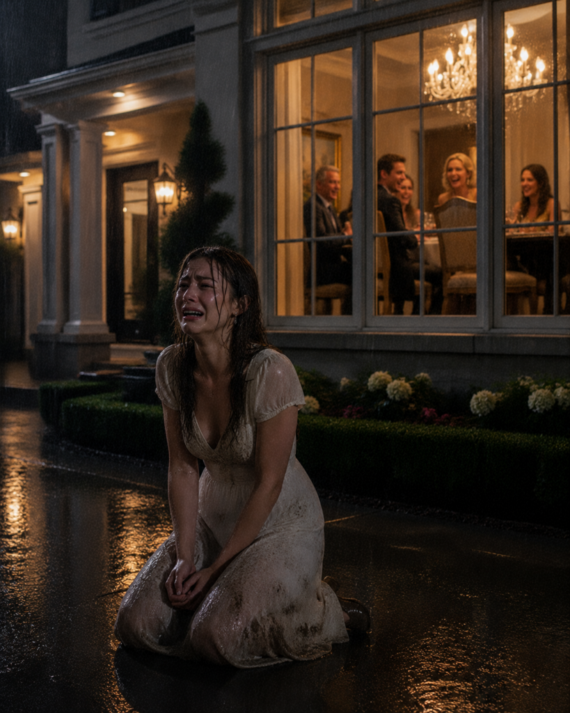 My Daughter Was Kneeling In The Freezing Rain While Her Husband And His Family Laughed Over Dinner, Punishing Her For Buying One “Extravagant” Dress—But When I Kicked Open Their Door And Said Five Words, Their Cruel Laughter Died In A Heartbeat…