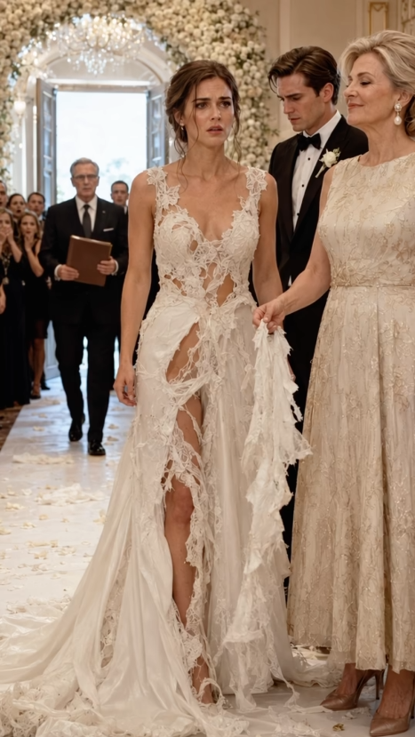 She tore the bride's wedding gown to pieces