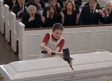 When a brave young girl shattered a white funeral casket with a heavy axe inside a silent church, her horrifying discovery shocked the entire town.