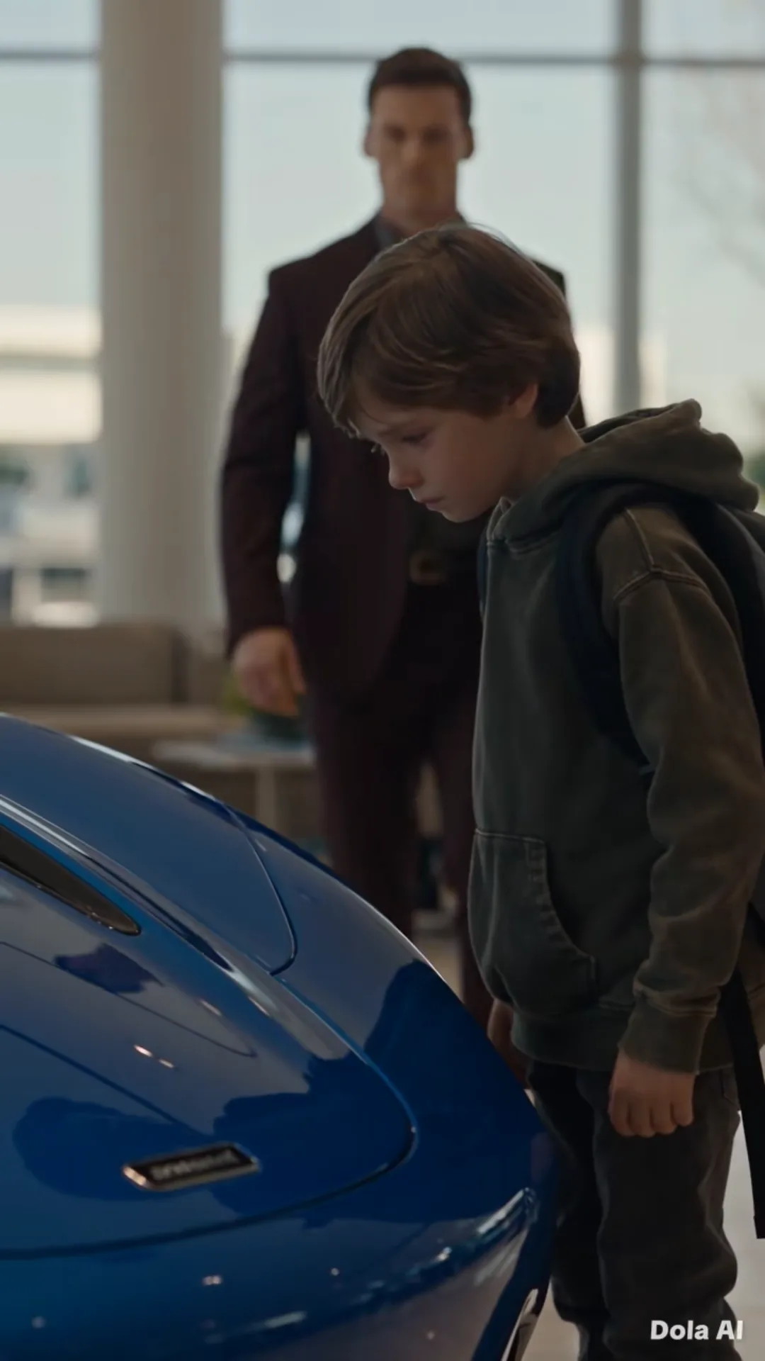Il pousse un garçon en vieux sweat loin d’une supercar — puis un homme en costume bleu l’appelle “mon fils”