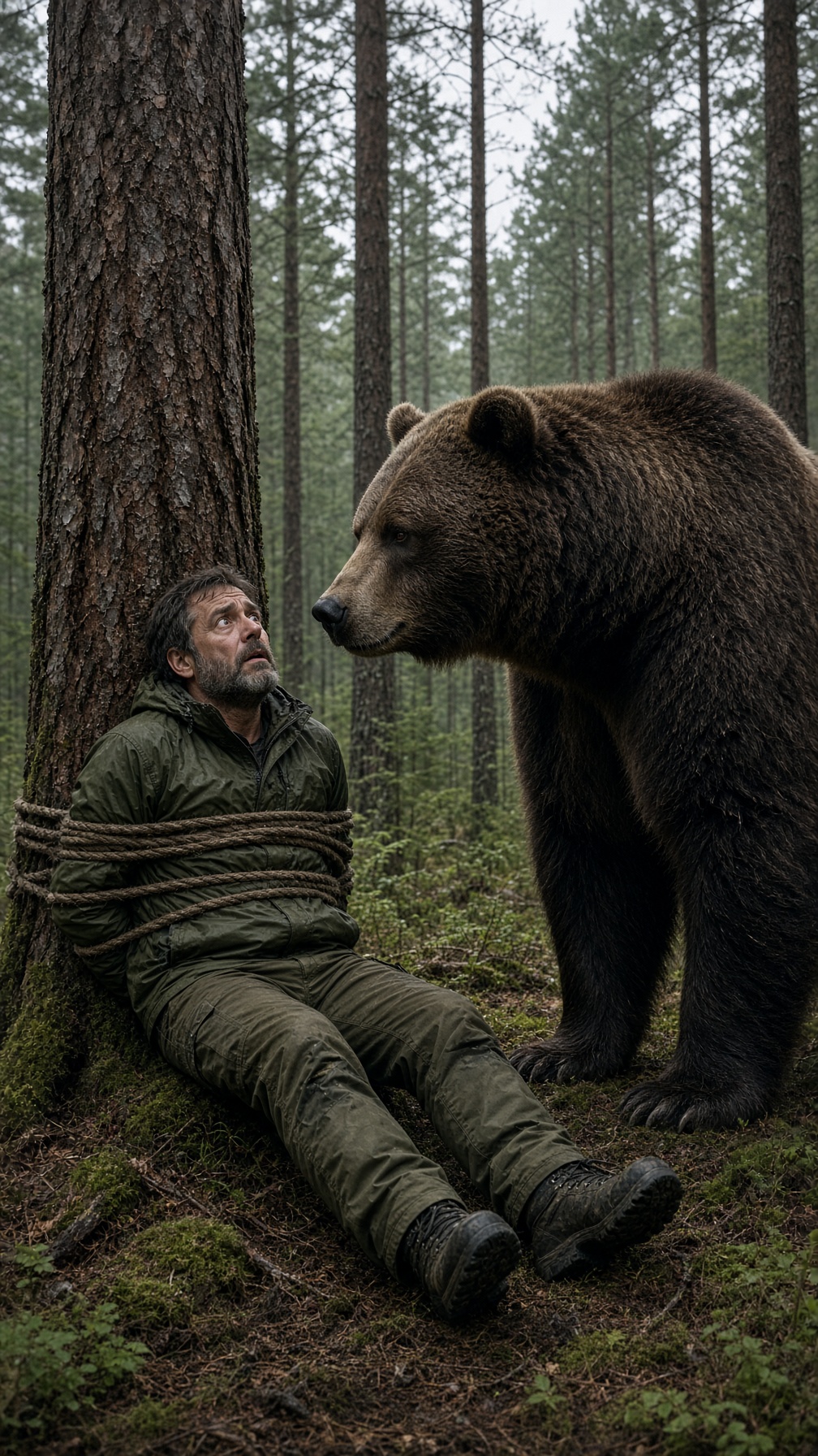 LO ATARON A UN ÁRBOL PARA QUE UN OSO LO ENCONTRARA… PERO CUANDO EL ANIMAL PUSO LA PATA SOBRE SU HOMBRO, MIGUEL DESCUBRIÓ LA VERDAD