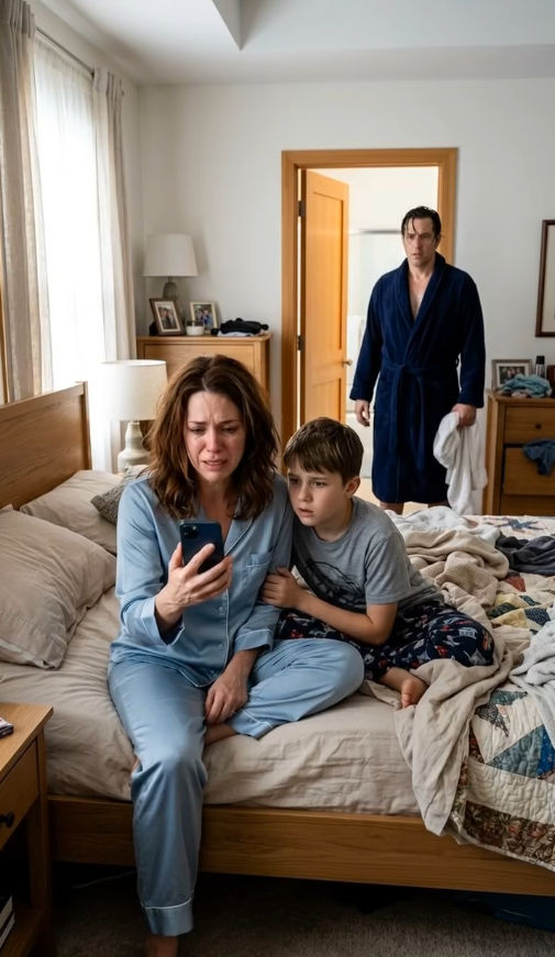 While my husband was in the shower, his phone lit up on the counter. My son looked at it and said, “Mom… why is Dad texting Aunt Lisa, ‘I miss last night’?” I thought it had to be a mistake—until I read it. When I asked Lisa, she broke down and said one word: “Sorry.”