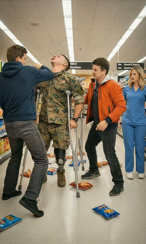 “Move, cripple—this line isn’t for you.” —Two Rich Brothers Shove a Disabled Marine in a Grocery Store, Then Frame the Nurse Who Defended Him… Until the Final Voicemail Exposes Their Councilman Dad
