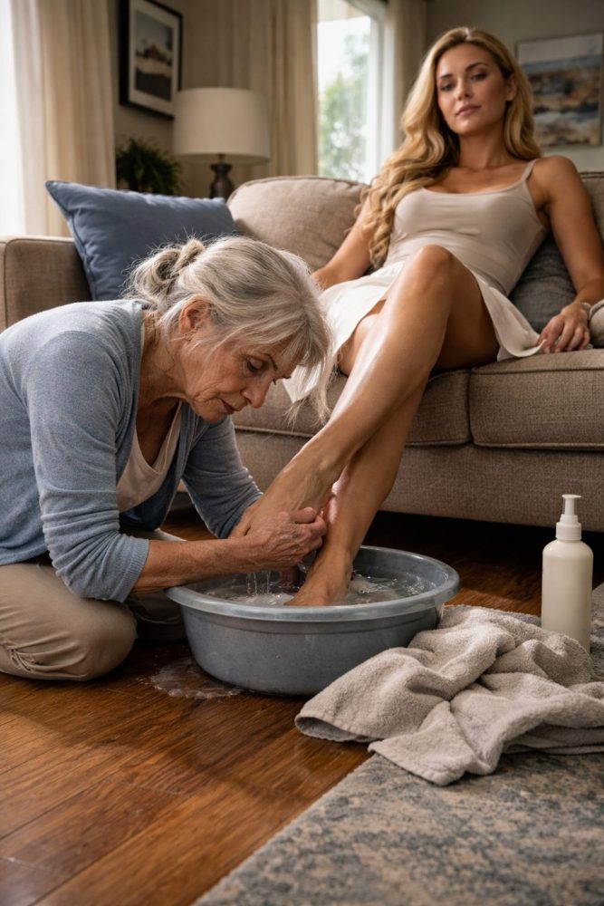 I was seventy-eight years old when my son’s fiancée looked me in the eye and said, “Get on your knees and wash my feet.” In my own home, on my own floor, I felt my dignity cracking with every second. I thought the humiliation couldn’t get worse—until the doorbell rang, the front door opened, and a voice behind her said, “What the hell is going on?”