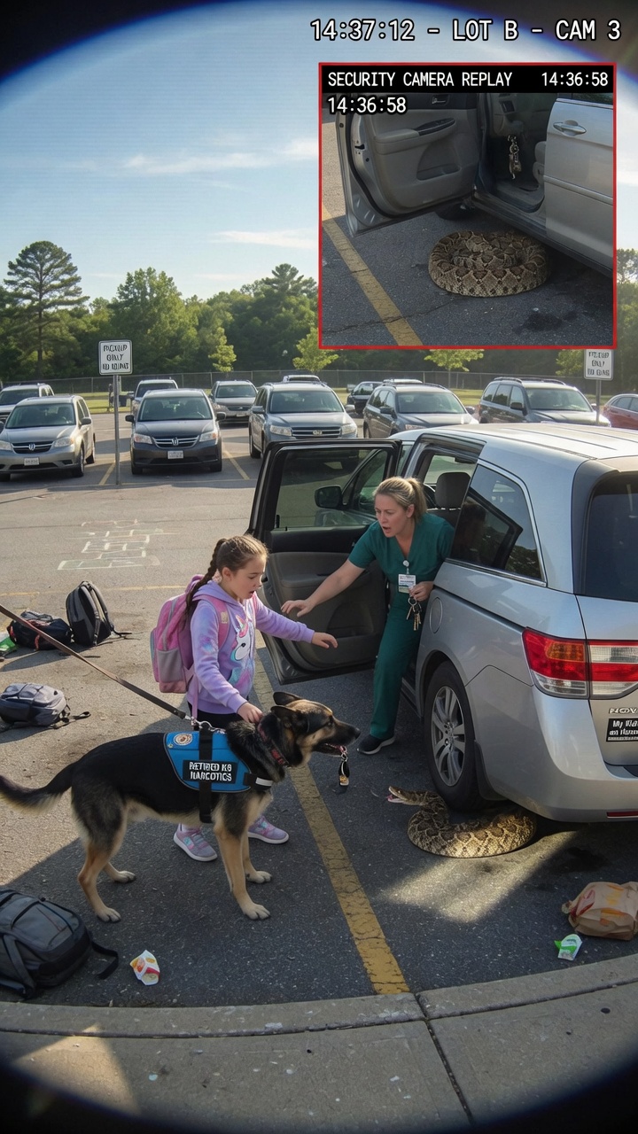“My Retired Police Dog Violently Pulled My 8-Year-Old Away From My SUV… What The Security Camera Caught Underneath Still Makes Me Sick.”