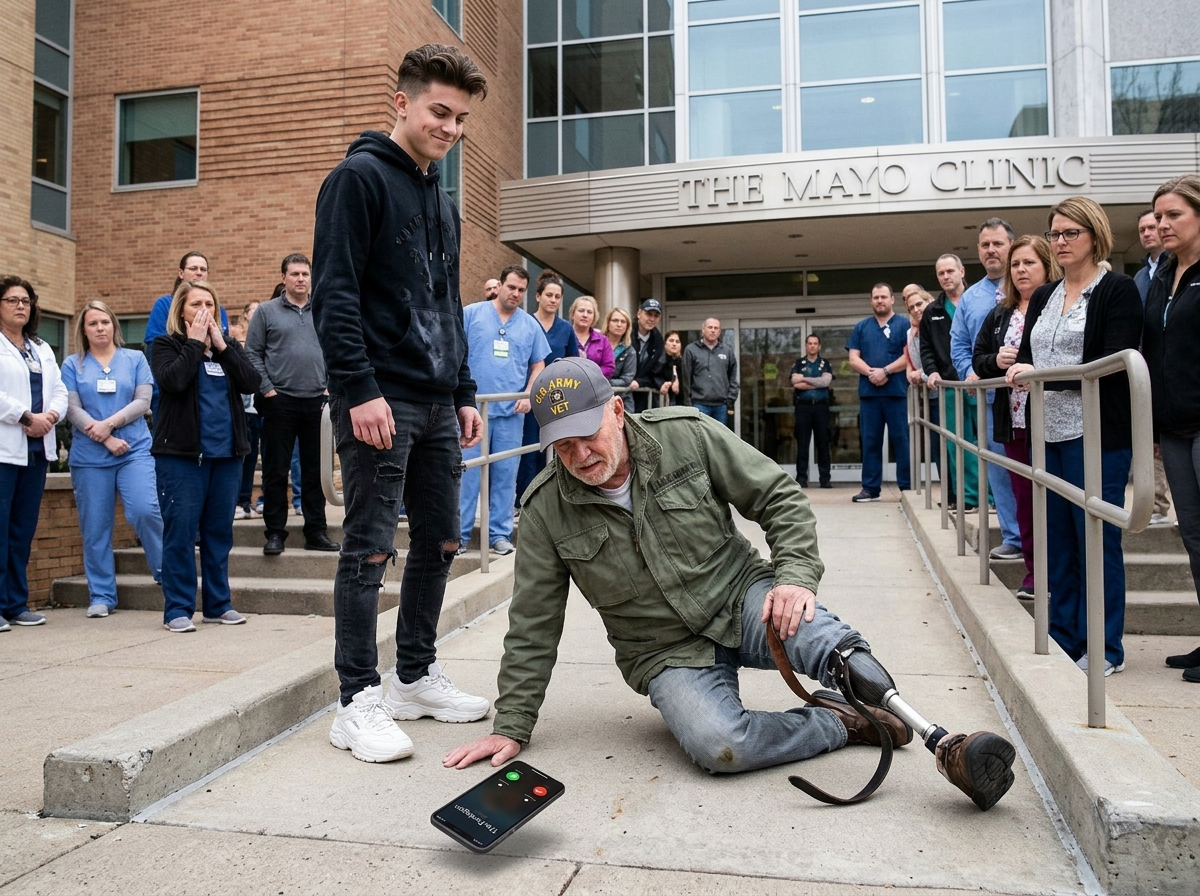 “Watch it, cripple!”—the billionaire teen sneered, shoving a disabled vet down the clinic ramp. Then, ‘The Pentagon’ flashed on his phone…